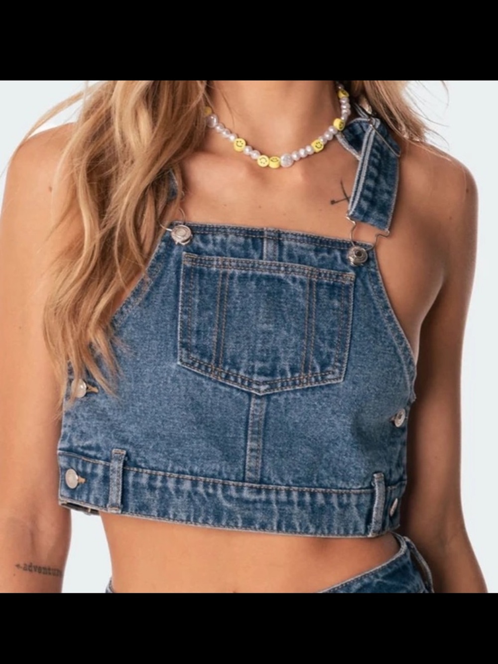 Edikted Denim Overall Crop Top